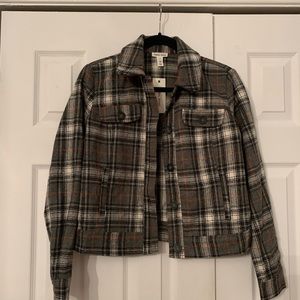 Plaid short style button Jacket - white, black, grey, and orange!! Super Cute!